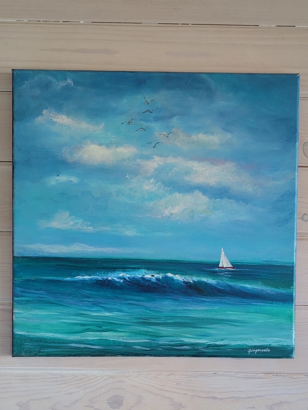 Original Acrylic Painting "Come Sail Away" Seascape Artist Signed Canvas